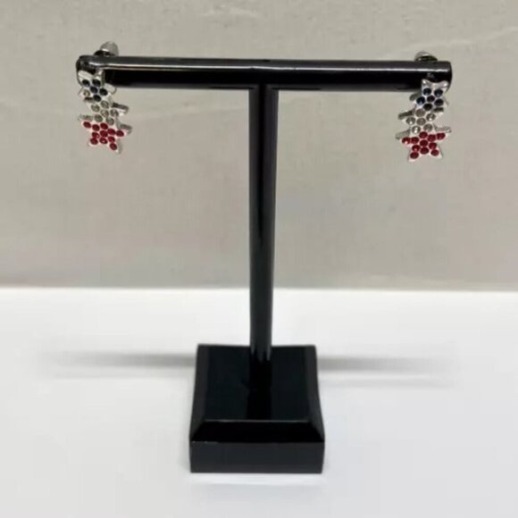 Patriotic Earrings Red White Blue Bold Rhinestone July 4th Star Earring Pair New - Picture 1 of 7